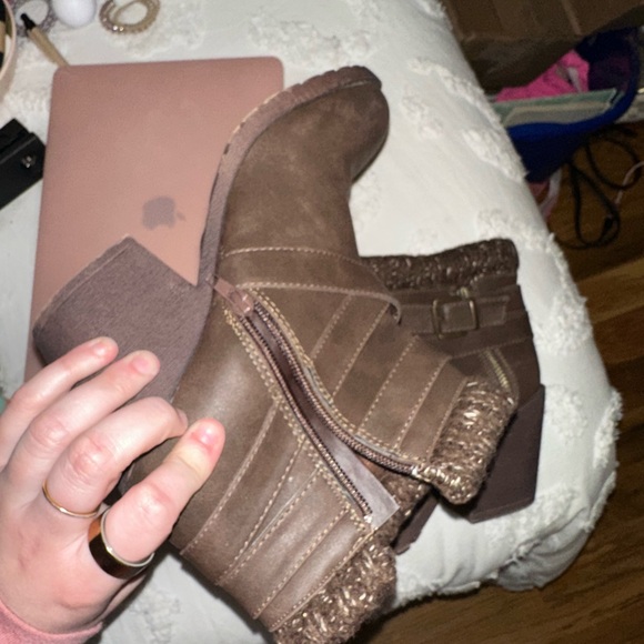 Charlotte Russe Dark Brown Ankle Boots with Buckle and Knit Trim - Picture 3 of 5